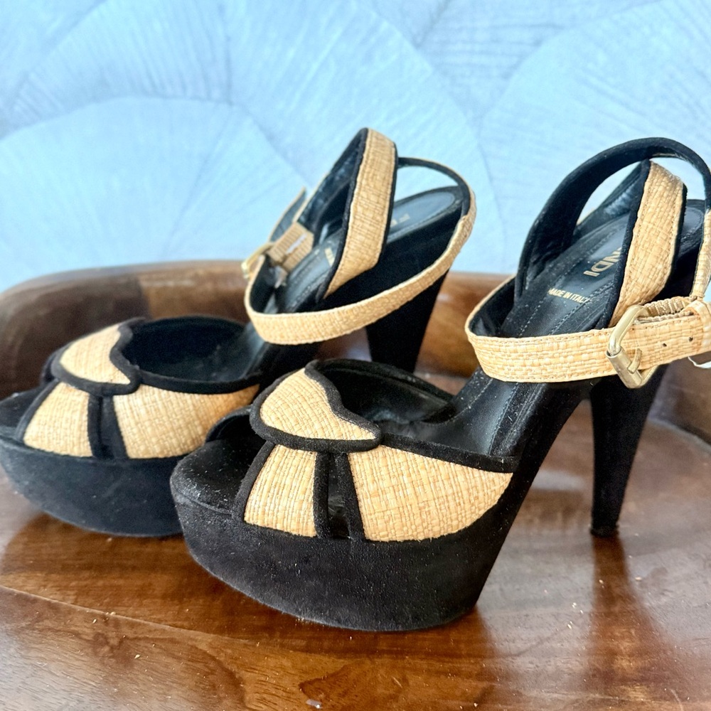 Fendi Black and Tan Platform Sandals